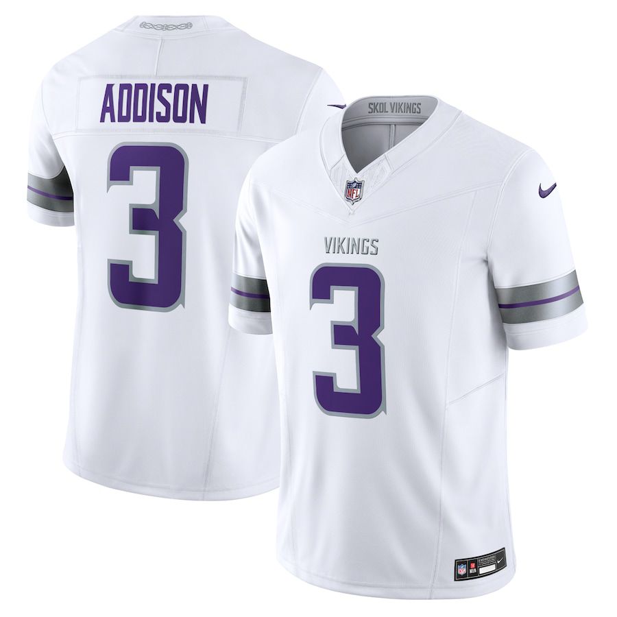 Men Minnesota Vikings 3 Jordan Addison Nike White Alternate Vapor F.U.S.E. Limited NFL Jersey
